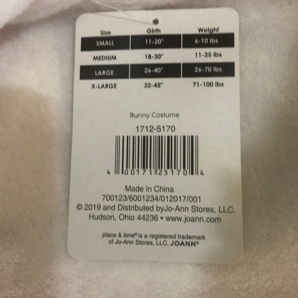 Pet Bunny costume - XL 32-45” 71-100 lbs - Picture 2 of 2